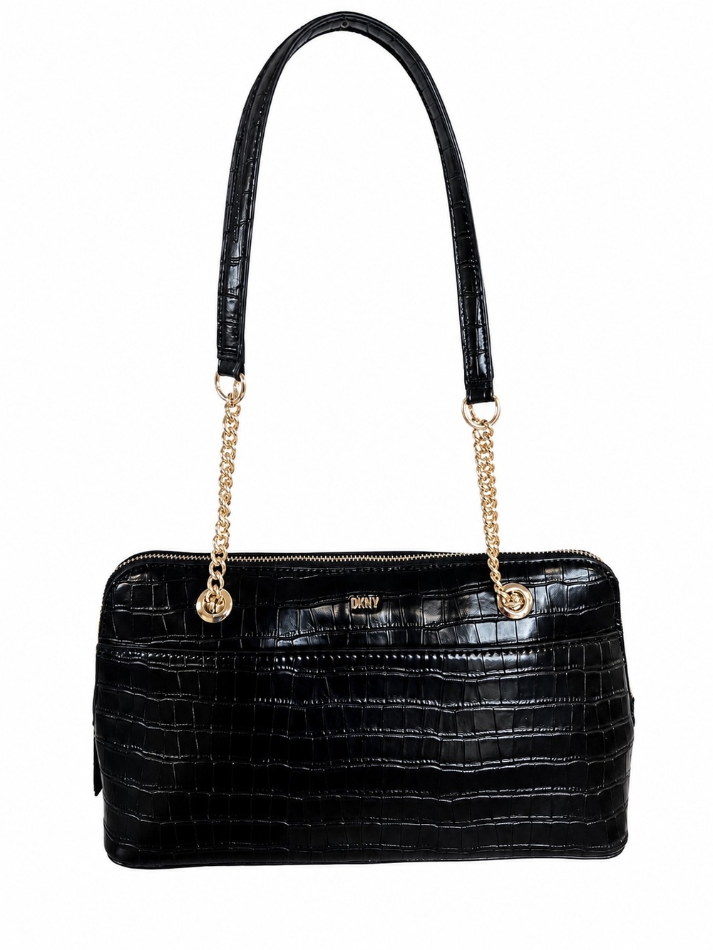 DKNY Croc Embossed Shoulder Bag Black Gold Hardware NWOT